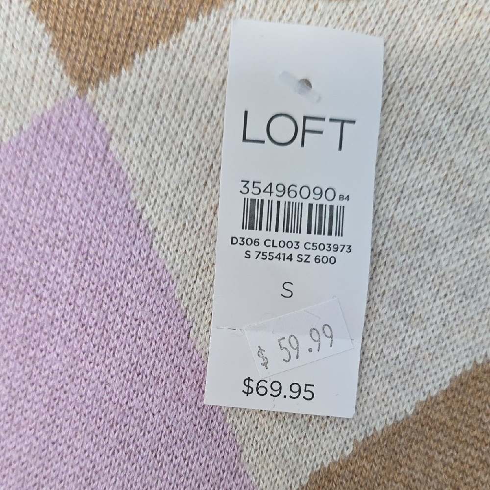 LOFT Women's Argyle Sweater - Cream, Tan, and Purple - Picture 3 of 5